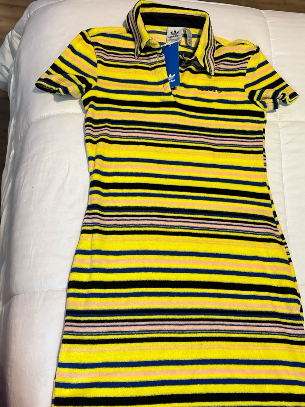 adidas Yellow Black Striped Polo Dress